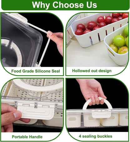 AIERSA Snackle Box Container,Divided Serving Tray with Lid,4 Compartment Travel Snack Container,Fruit Veggie Tray with Lid for Fridge Fresh Keeping,Portable Snack Tray for Picnic,Party,Travel