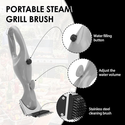 Portable Steam Grill Brush, Portable Stainless Steel BBQ Cleaner for Cast Iron, Ceramic Grills for Outdoor