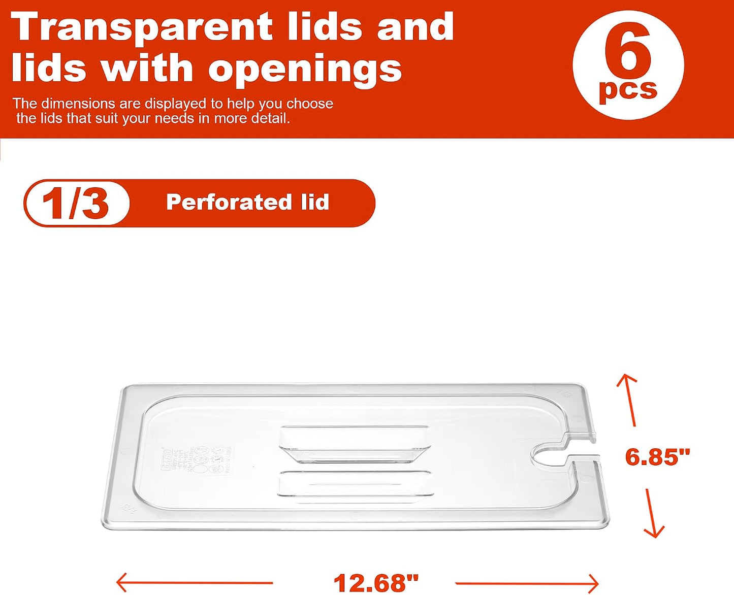 6-Pack Clear Polycarbonate Handled Lids for 1/6 Size NSF Food Pans