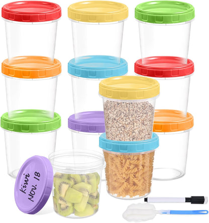 10 oz Plastic Containers with Lids, 12 Pack Stackable Small Freezer Container, Reusable Clear Food Storage Meal Prep Containers for Snack Fruit, Microwave & Dishwasher Safe