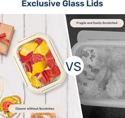 Miibox Food Meal Prep Containers with Exclusive Glass Lids, Glass Storage Containers with Lids, BPA-Free, Glass Lunch Boxes for Lunch, Pantry Organizers and Storage, Freezer to Oven Safe, Leak Proof