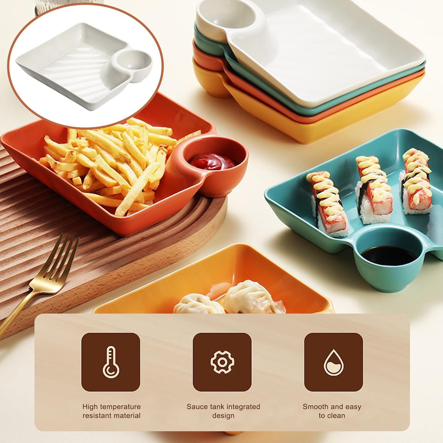 2 Pcs Chip and Dip Serving Set PP Chip and Dip Serving Set Vinegar Dish and Bowl Divided Dish and Square ChipaAnd Bowl W