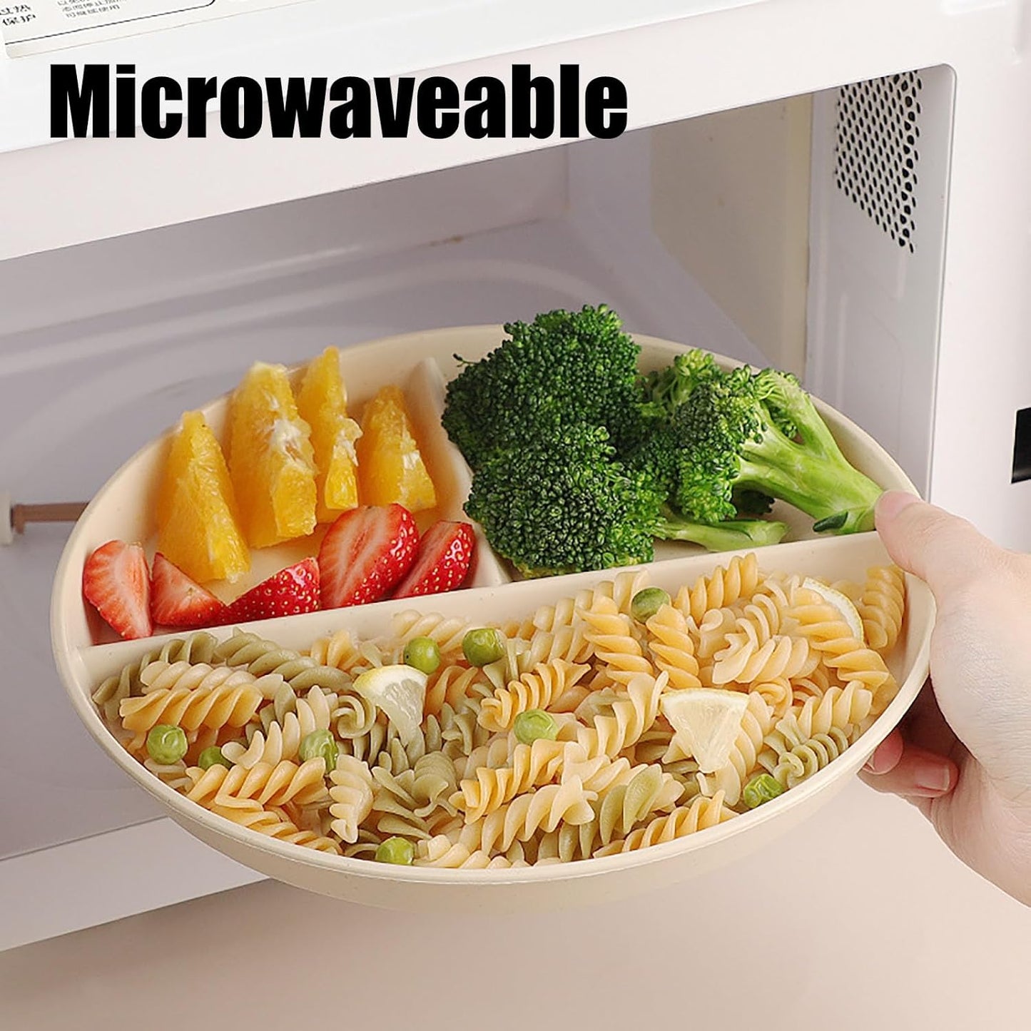 8 Packs 9 Inch Divided Plates For Adults, 3 Compartment Portion Control Plates, Lightweight Reusable Dinnerware Portion Control Plastic Microwave Safe