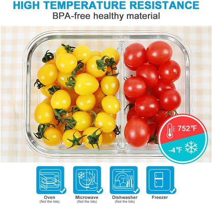 DAS TRUST 3 Pack Bento Box Glass Meal Prep Containers - 3 Compartment Glass Food Storage Containers with Lids - Lunch Box Meal Prep Bowls - Oven Safe