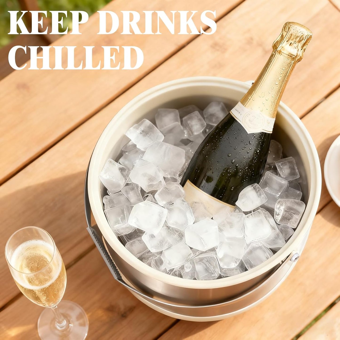 5QT/4.8L Insulated Ice Bucket for Parties, Large Capacity Double-Wall Beverage Bucket with Scoop & Lid for Champagne, Wine, Cocktail (Black)