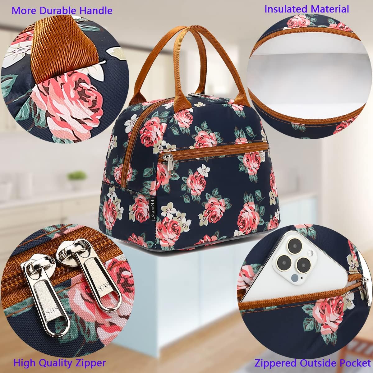 FlowFly Insulated Lunch Cooler Bag - Tote Bag Organizer for Women/Men, Black - Colors B