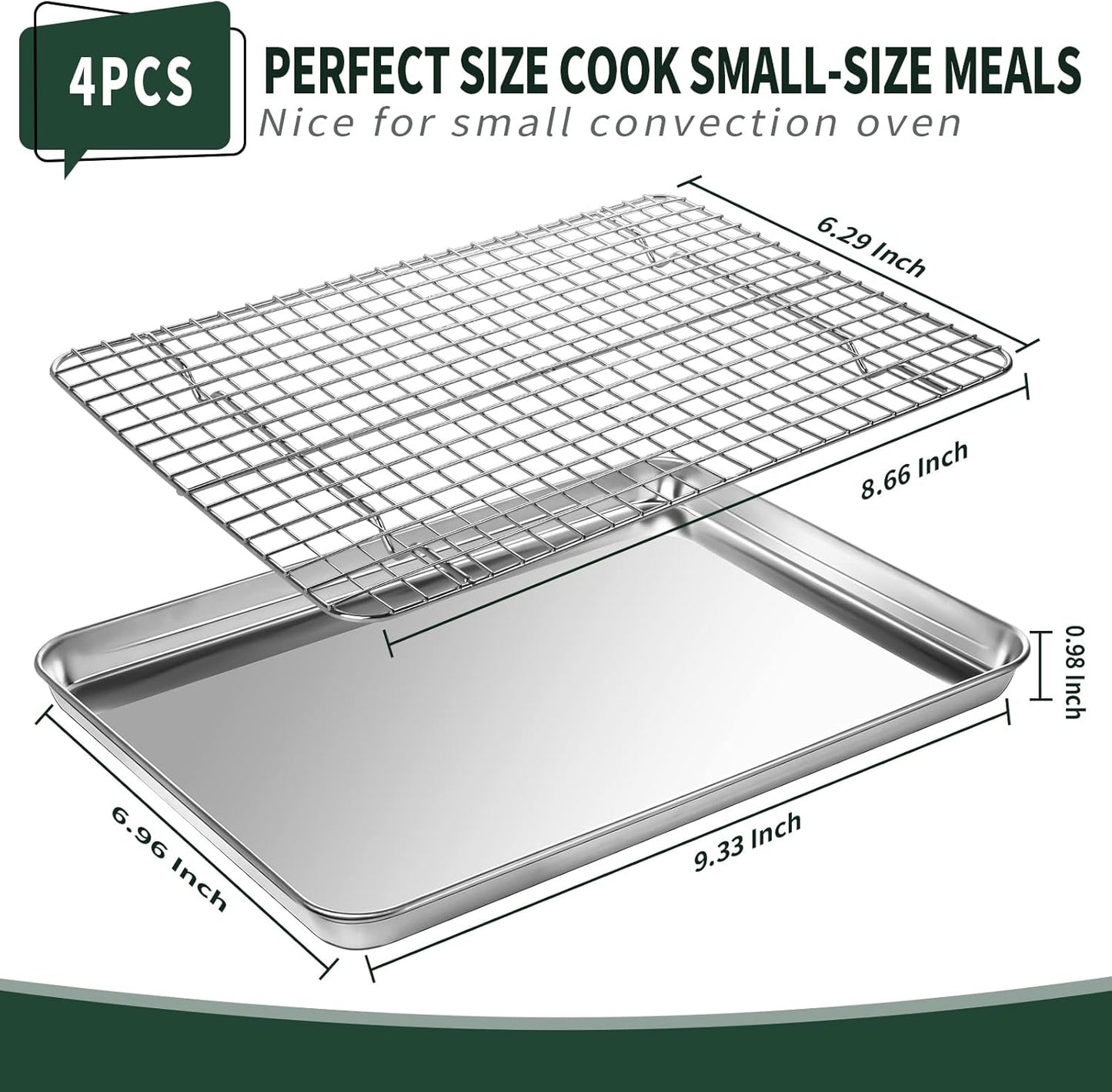 Jelly Roll Pan with Cooling Rack Set [2 Baking Pans + 2 Baking Racks], CEKEE Stainless Steel Baking Sheet Tray with Wire Rack Set, Commercial Quality, Rust Proof & Nonstick, Size 15.94 x 12 x 1 Inch