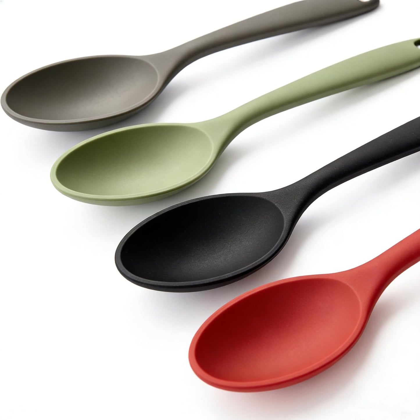 4pc Silicone Cooking Spoons Set, 10.82" Long Spoons for Nonstick Cookware, Heat Resistant Kitchen Spoons for Cooking, Baking, Stirring Soup & Sugar