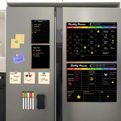 MaxGear 4 Pack Magnetic Fridge Calendar Set, 15" x 11.5" Dry Erase Whiteboard Calendar for Refrigerator, Includes Monthly, Weekly, List and Small Board with 5 Markers, 1 Eraser and 5 Magnets