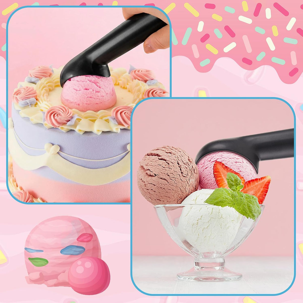 Gejoy Ice Cream Scoop Set, Ice Cream Scoops 7 Inch, Silver