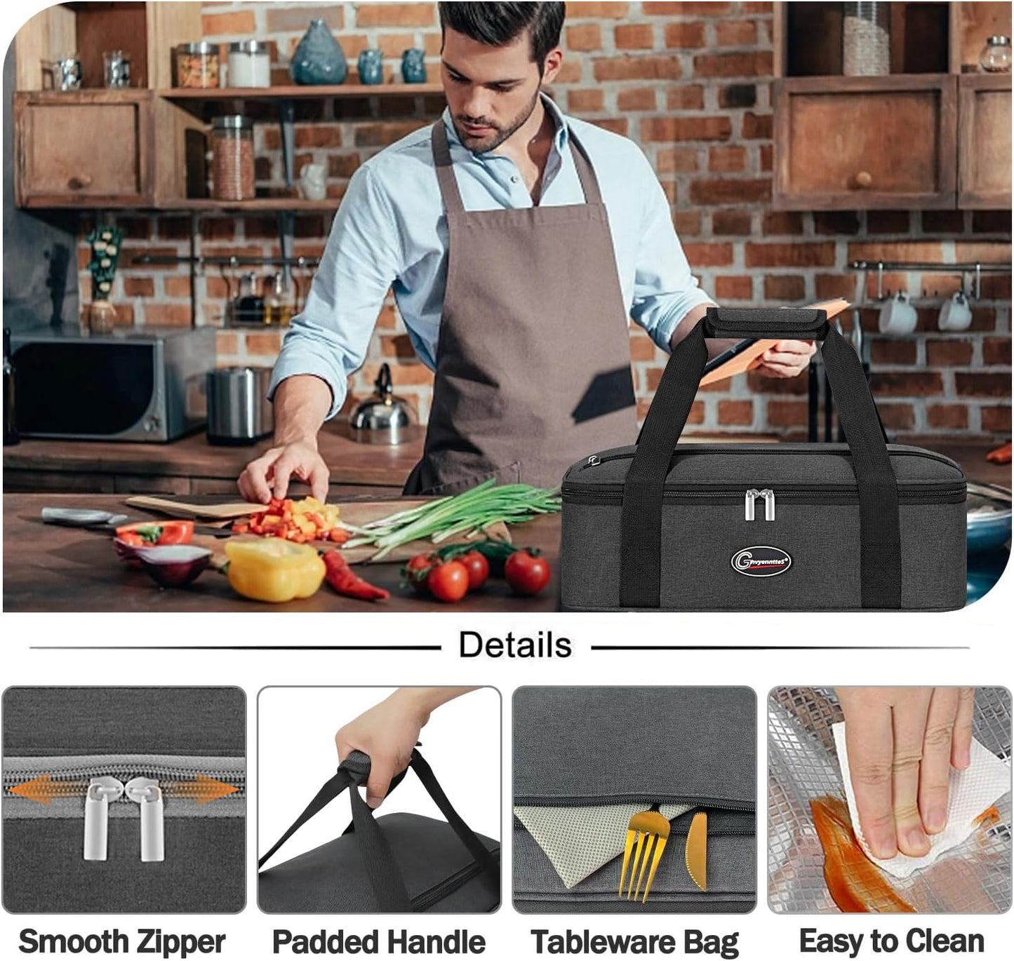 GhvyenntteS Insulated Casserole Carrier, Double Casserole Carriers for Hot or Cold Food Warmer Bag, Lasagna Lunch Bag Keep Food Warm for Potluck Parties, Picnic, Travel, Fits 9"x13" Baking Dish, Grey