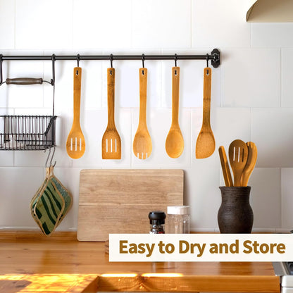 Eisinly 7-Piece Wooden Cooking Spoons, Natural Bamboo Utensil Set