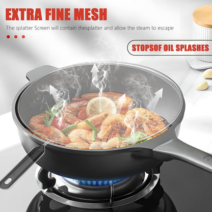 3 Pcs Grease Splatter Screen For Frying Pan Cooking, Cooking Frying Pan Oil Splash Screen Cover Anti Splatter Shield Guard, Fine Mesh Splatter Screen, Grease Splatter Guard for Frying Pan