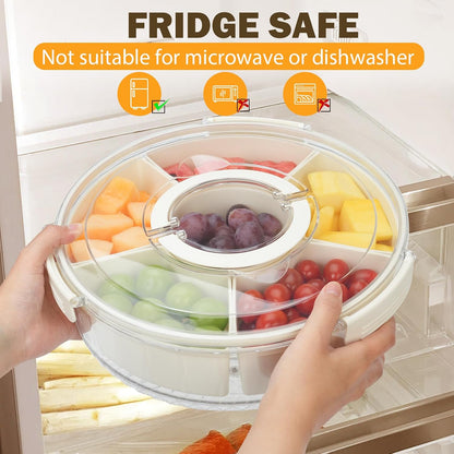 Dayacoco Rotating Divided Serving Tray with Lid and Handle, Snack Tray with Lid for Fruits Snacks Veggie Charcuterie Cheese – Portable for Picnic Travel Party Camping(1PCS, 9" L)