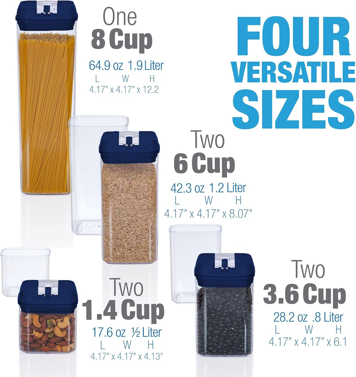 Set of 7 Airtight Food Storage Containers - Pantry Organizer Bins, BPA Free Plastic Containers plus Dry Erase Marker and Labels, White
