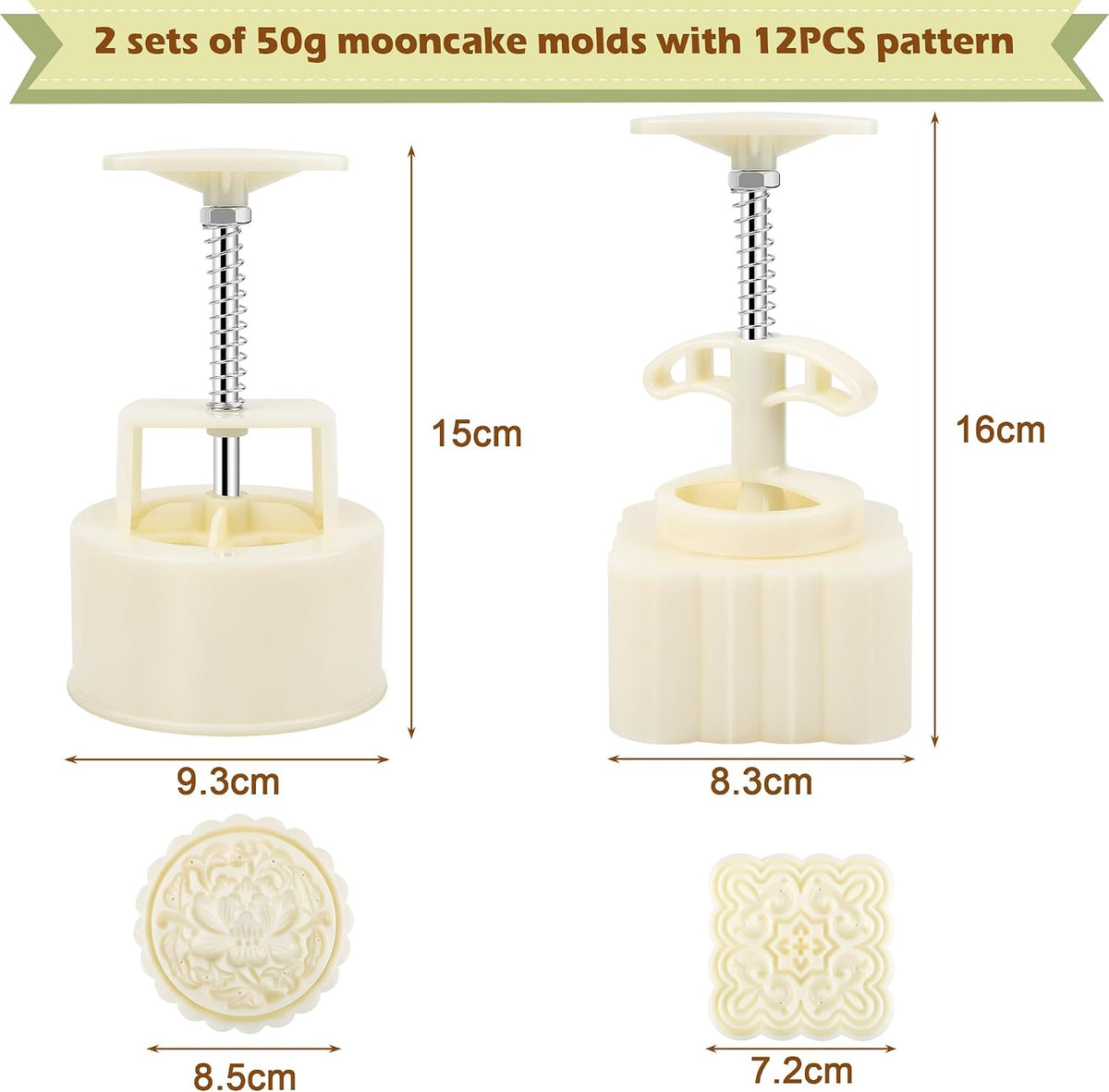 Luxiv 50g Mooncake Mold Set, 12 Patterns Round And Square Hand Press Molds