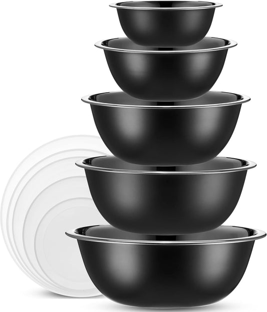 WHYSKO Stainless Steel Mixing Bowl Set, 10 Piece Stainless Steel Mixing Bowls with Lids Set for Food Prep Storage and Serving, Dishwasher Safe for Kitchen Baking Cooking, Silver