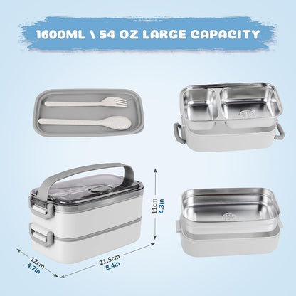 Stainless Steel Bento Box for Adults&Kids,Japanese Leakproof Lunch Box Divided Food Meal Storage Containers Set Stackable 2 Layer for Children School Picnic Beige