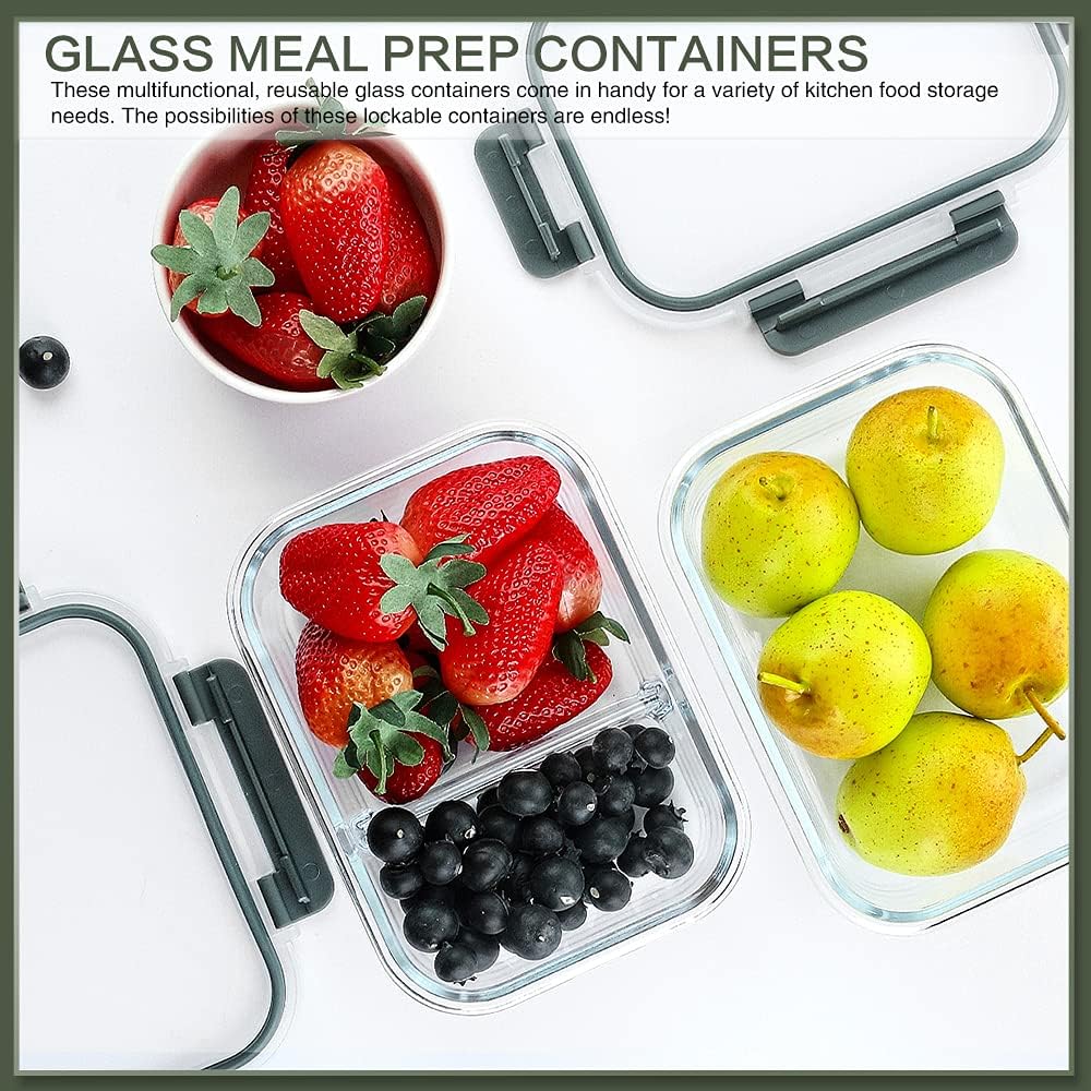 KOMUEE 30 Pieces Glass Food Storage Containers Set and 10 Packs 30 oz Glass Meal Prep Containers with Lids, Airtight and BPA-Free