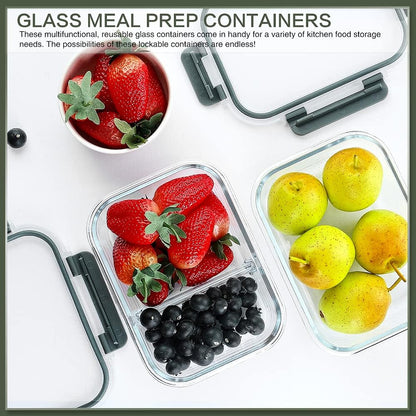 KOMUEE 30 Pieces Glass Food Storage Containers Set and 10 Packs 30 oz Glass Meal Prep Containers with Lids, Airtight and BPA-Free