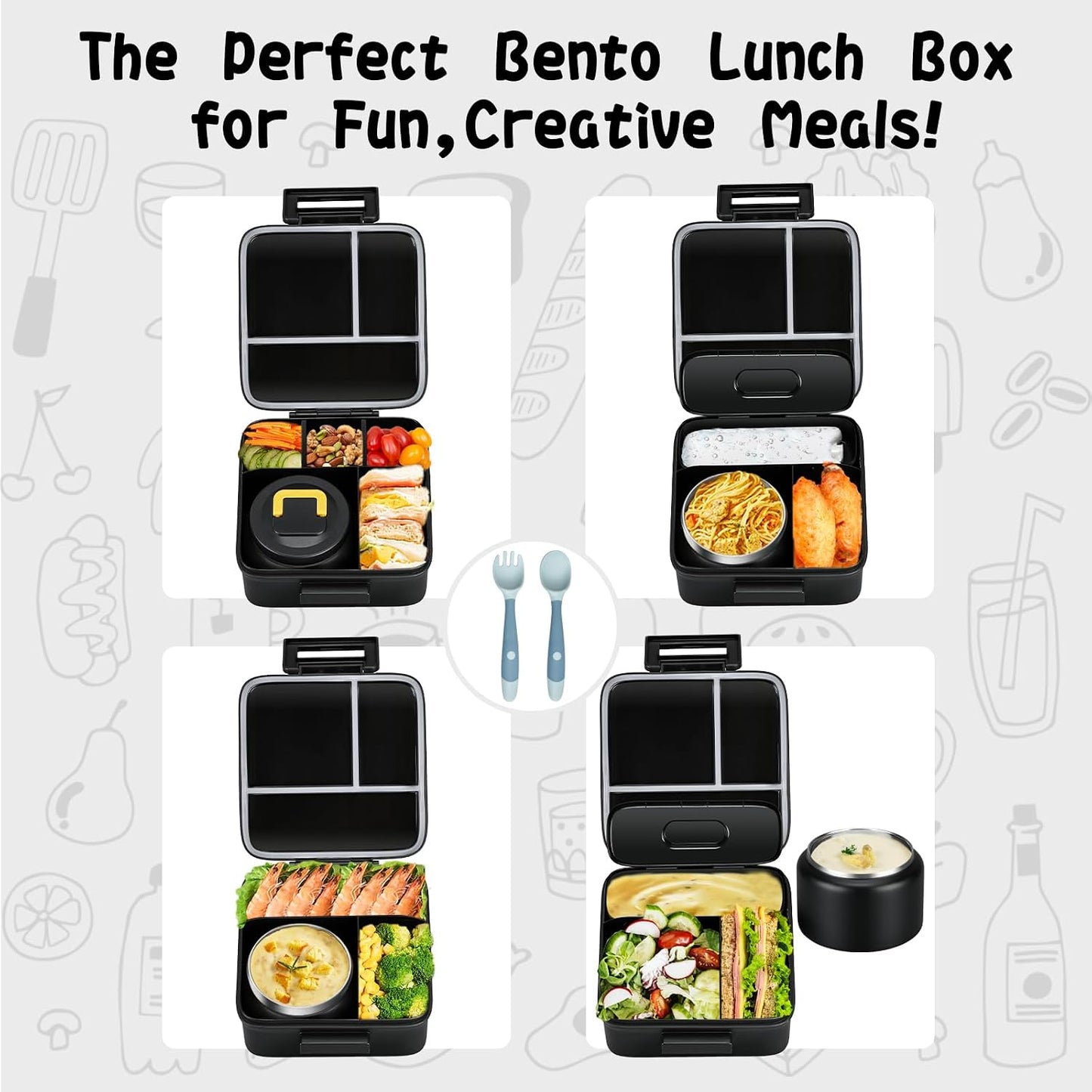 JXXM Bento Lunch Box for Kids With 8oz Soup thermo,Leak-proof Lunch Containers with 5 Compartment,thermo Food Jar and Lunch Bag, Food Containers for School (A-Blue(Extreme Locomotive))