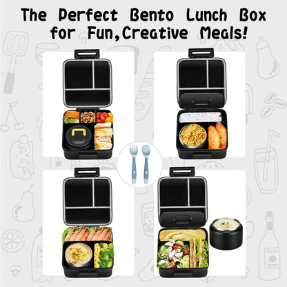 JXXM Bento Lunch Box for Kids With 8oz Soup thermo,Leak-proof Lunch Containers with 5 Compartment,thermo Food Jar and Lunch Bag, Food Containers for School (A-Blue(Extreme Locomotive))
