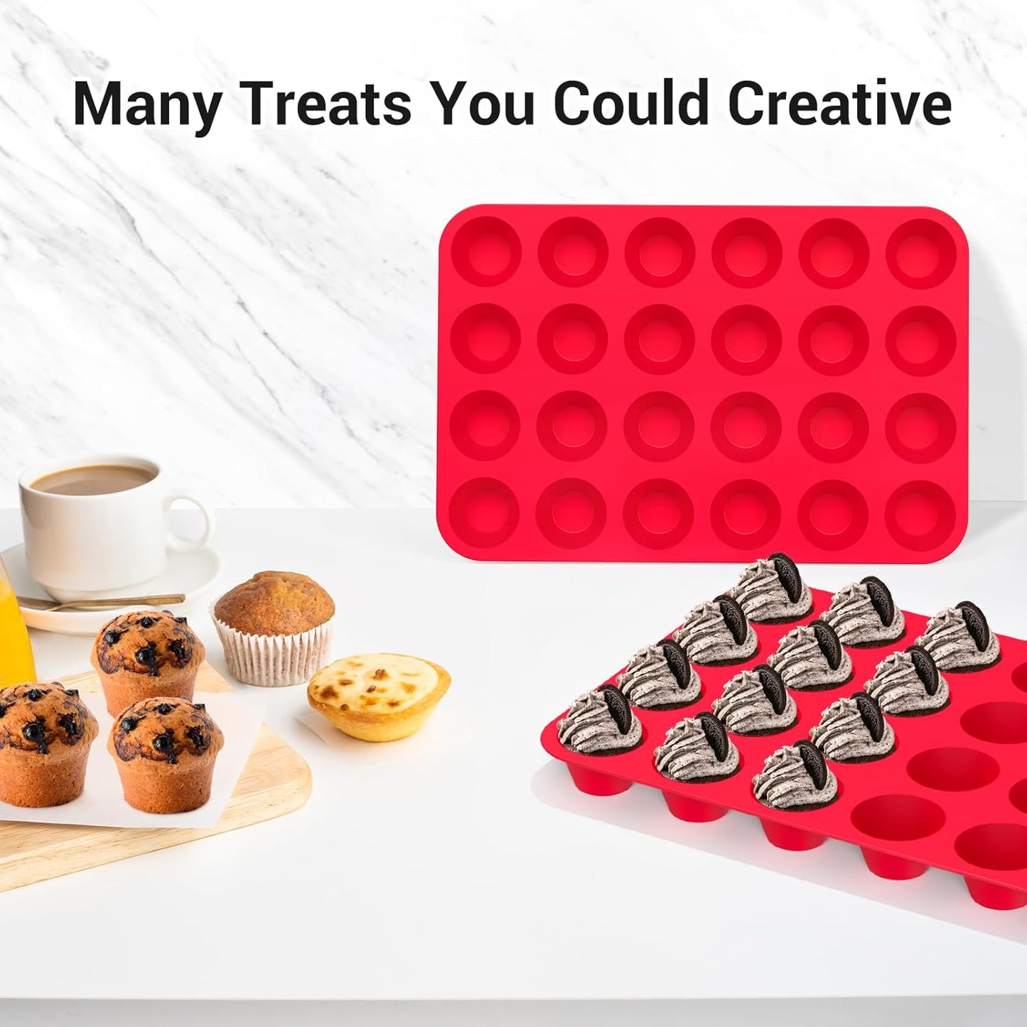 Redfly 2 Pack Silicone Muffin Pans for Baking & Cupcake Pan - 12 Cup Regular Size Silicone Molds, BPA Free Egg Bites Mold