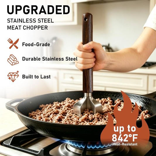 304 Stainless Steel Meat Chopper, Black Walnut Handle, 11-Inch, 6 Blades