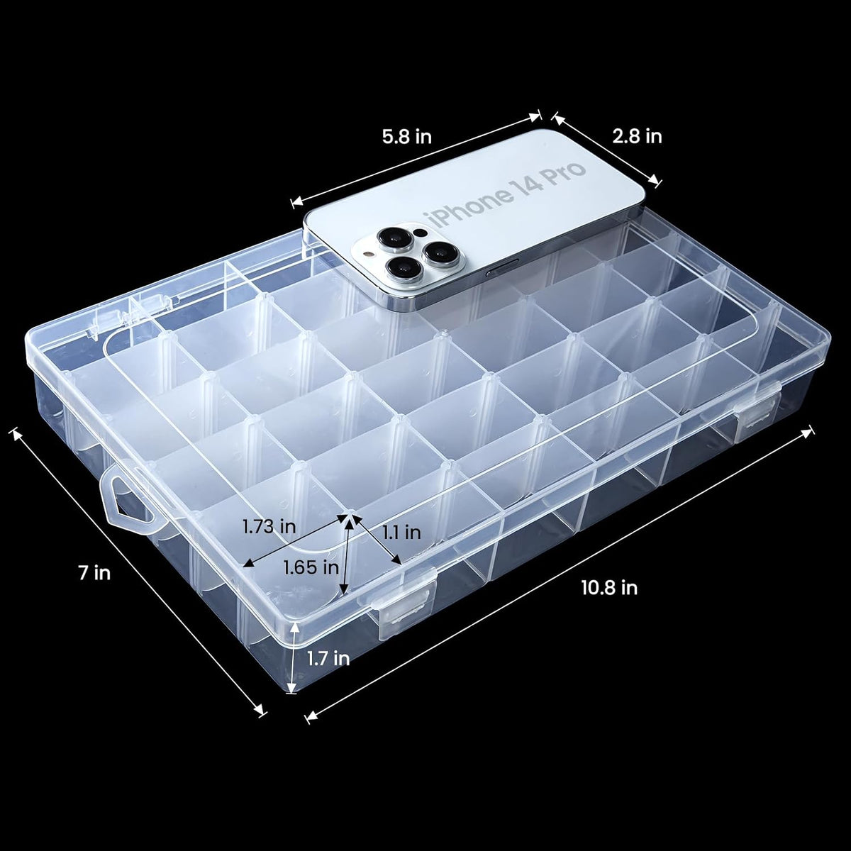 Gospire 15 Large Grids Clear Plastic Jewelry Box Organizer Storage Container with Removable Dividers (15 Grids - Clear)