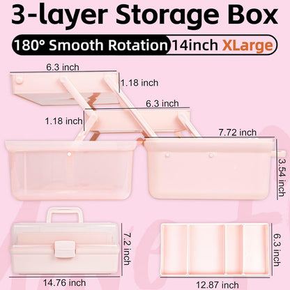 TERGOO 12.5in 3-Layer Multipurpose Craft Organizers and Storage with Adjustable Dividers, Portable Tackle Box, Folding Art & Craft Case for Medicine, Tool, Sewing Organizer (White)