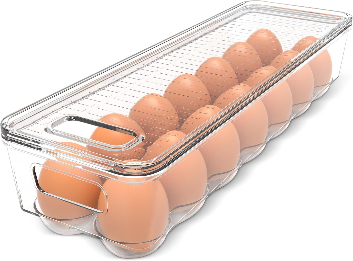 Utopia Home Egg Container With Lid and Handle for Refrigerator Organization- Pack of 2 - Clear Stackable Egg Holder for Kitchen or Pantry Organizers and Storage