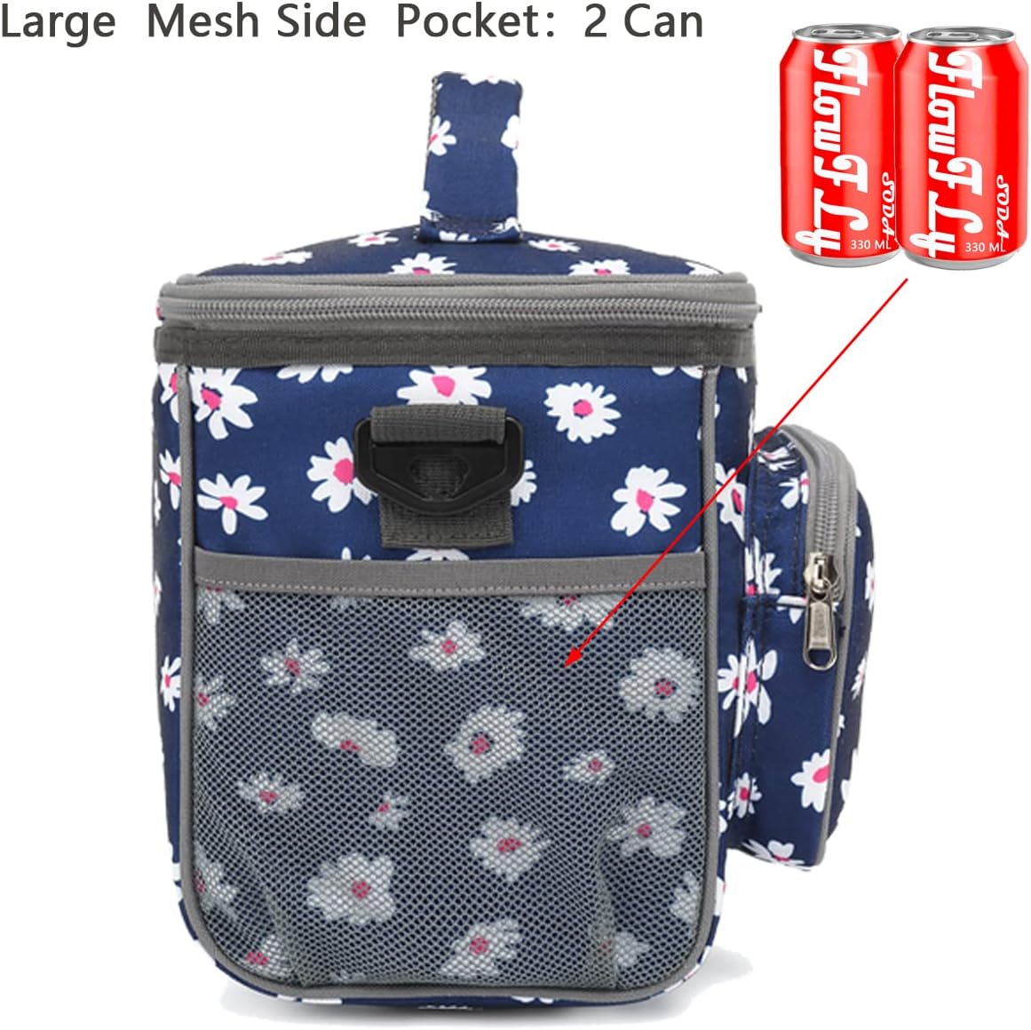 FlowFly Insulated Reusable Lunch Bag Adult Large Lunch Box for Women and Men with Adjustable Shoulder Strap,Front Zipper Pocket and Dual Large Mesh Side Pockets,Cherry - Colors B