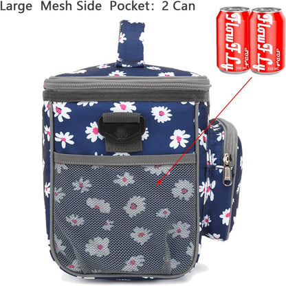 FlowFly Insulated Reusable Lunch Bag Adult Large Lunch Box for Women and Men with Adjustable Shoulder Strap,Front Zipper Pocket and Dual Large Mesh Side Pockets,Cherry - Colors B