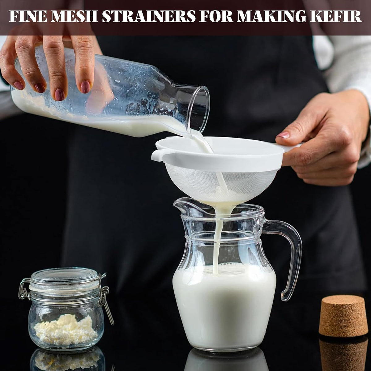 Fine Mesh Strainer Set, Plastic Nylon Sieve Colander for Kefir