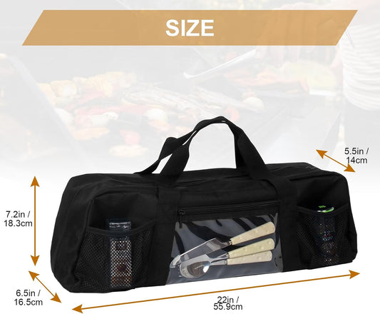 Grill Tools Storage Bag, BBQ Utensil Holder with Pockets, Grill Storage Container for Outdoor Camping & Hiking BBQ, for Barbecue Tool up to 22", Gift for Men, Green