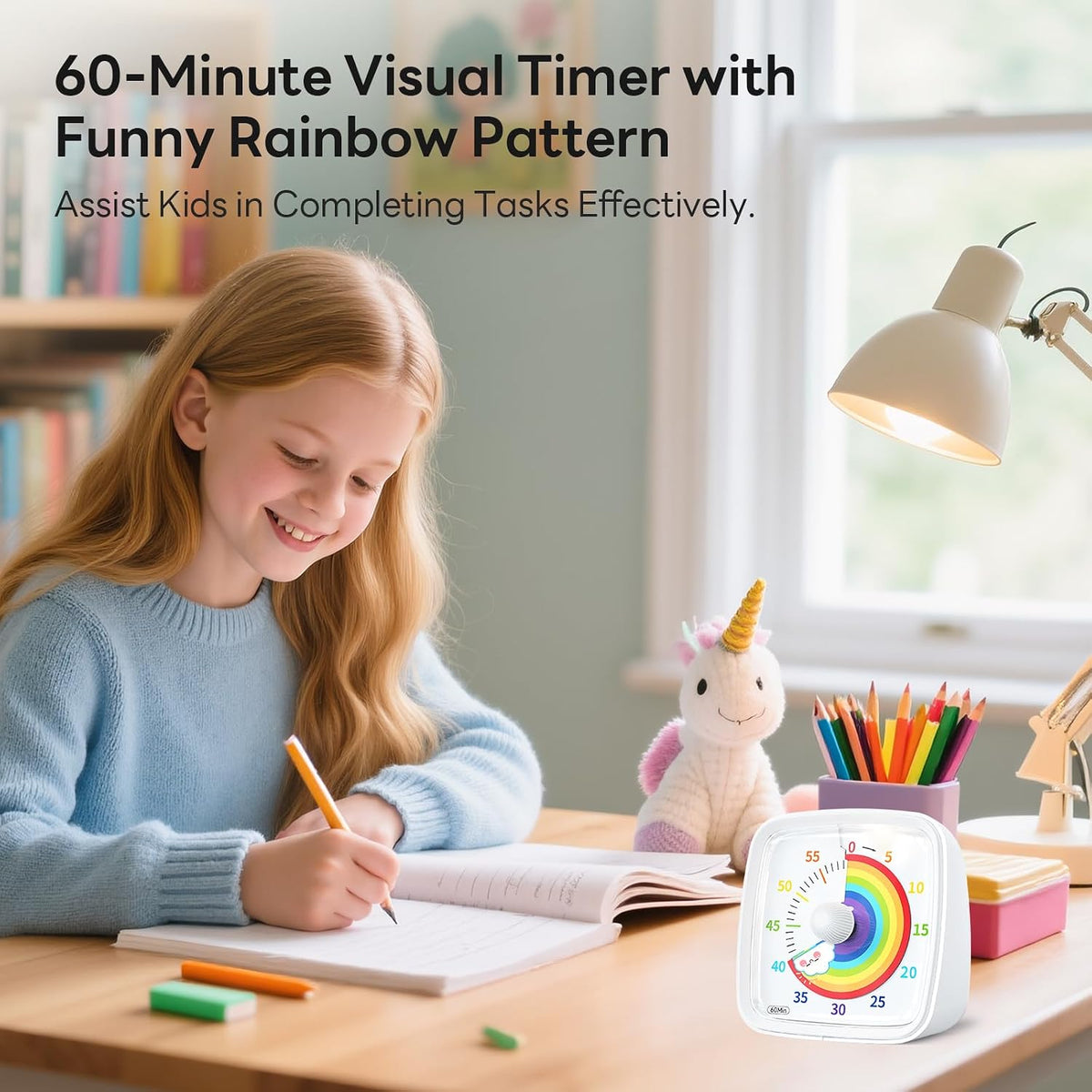 Yunbaoit Visual Timer with Night Light, 60 Minute Countdown, Light Blue