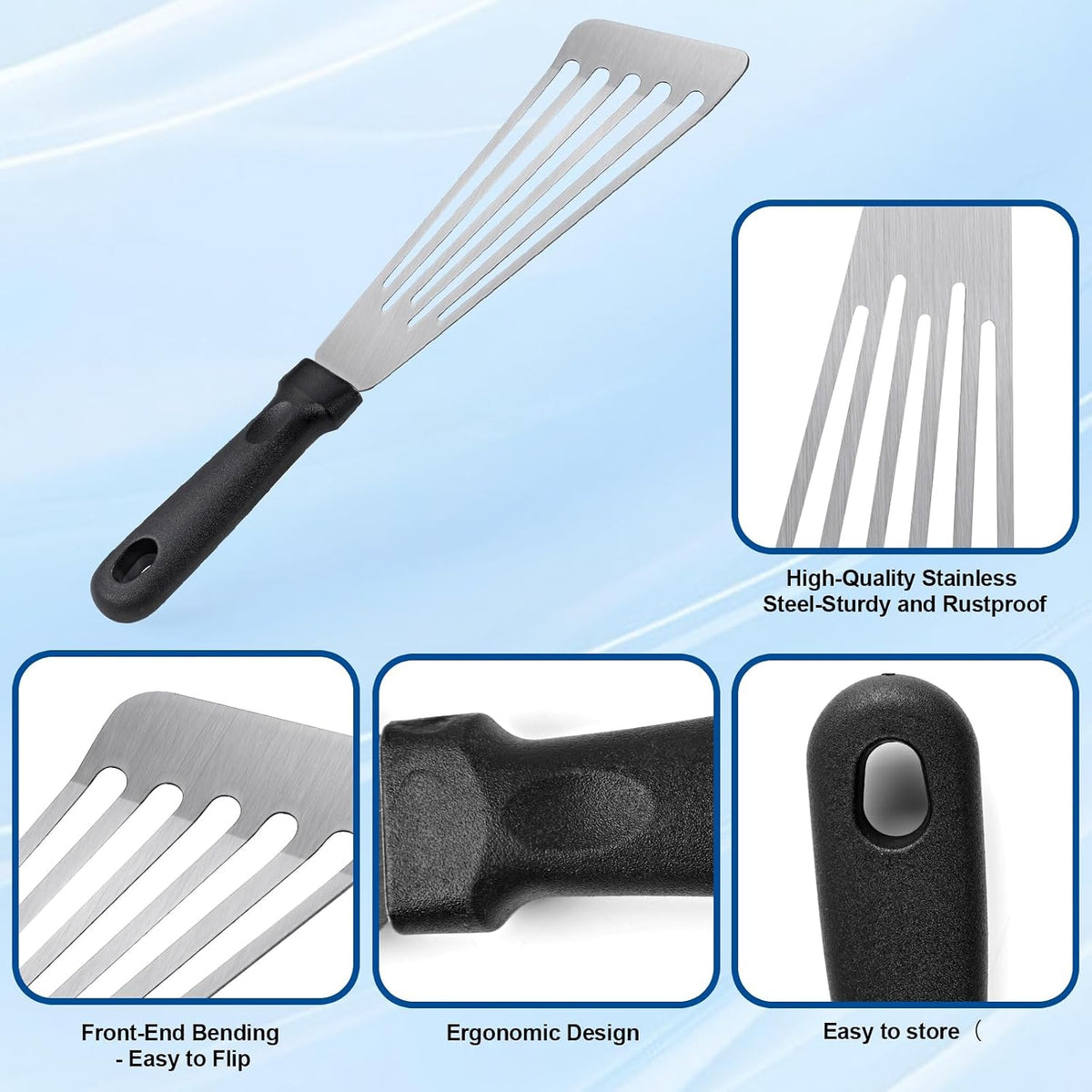 Fish Spatula,Stainless Steel Fish Turner,Flexible Metal Spatula for Flipping Fish,Eggs,Crepes, Steaks,Burgers and Baking,Rust-Proof & Corrosion-Resistant,3.1"x 12"
