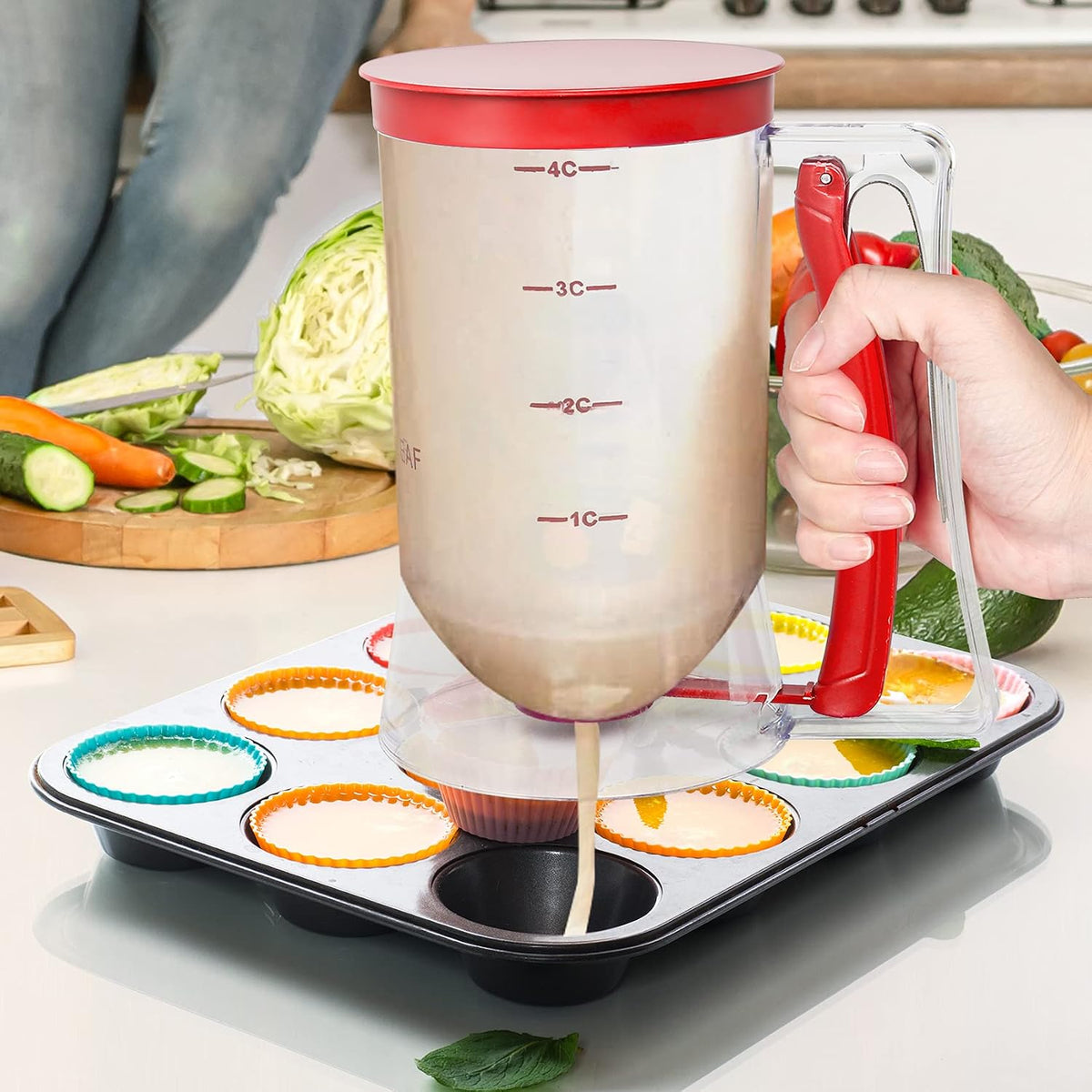 Batter separator Cupcakes Pancakes Cookie Cake Waffles Batter Dispenser cookie separator batter Cream Speratator Cup Measuring Baking Tools (red)