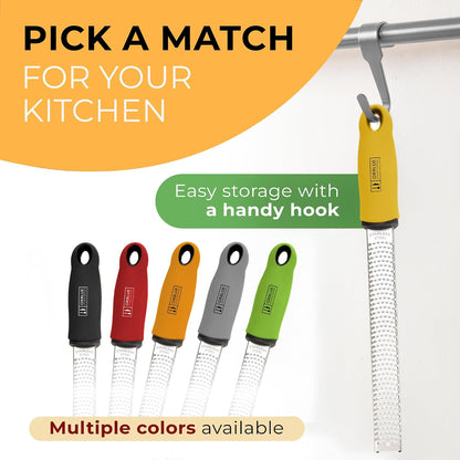 Orblue Lemon Zester & Cheese Grater - Premium Citrus Zester, Kitchen Grater for Parmesan, Chocolate, Fruits, Vegetables, Ginger, Garlic, Nutmeg - Stainless Steel Blades with Protective Cover, Gray