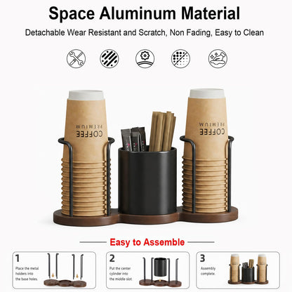 GOYLSER Coffee Station Organizer with Straw & Stirrer Storage Caddy for Cups Lids, Disposable Paper Cup Holder Cup Organizer for Coffee Bar, Office, Home Kitchen, Gold