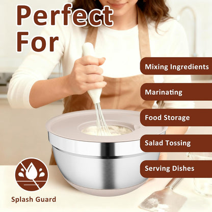 9 Pack Mixing Bowls with Airtight Lids & Grater Attachments, Khaki