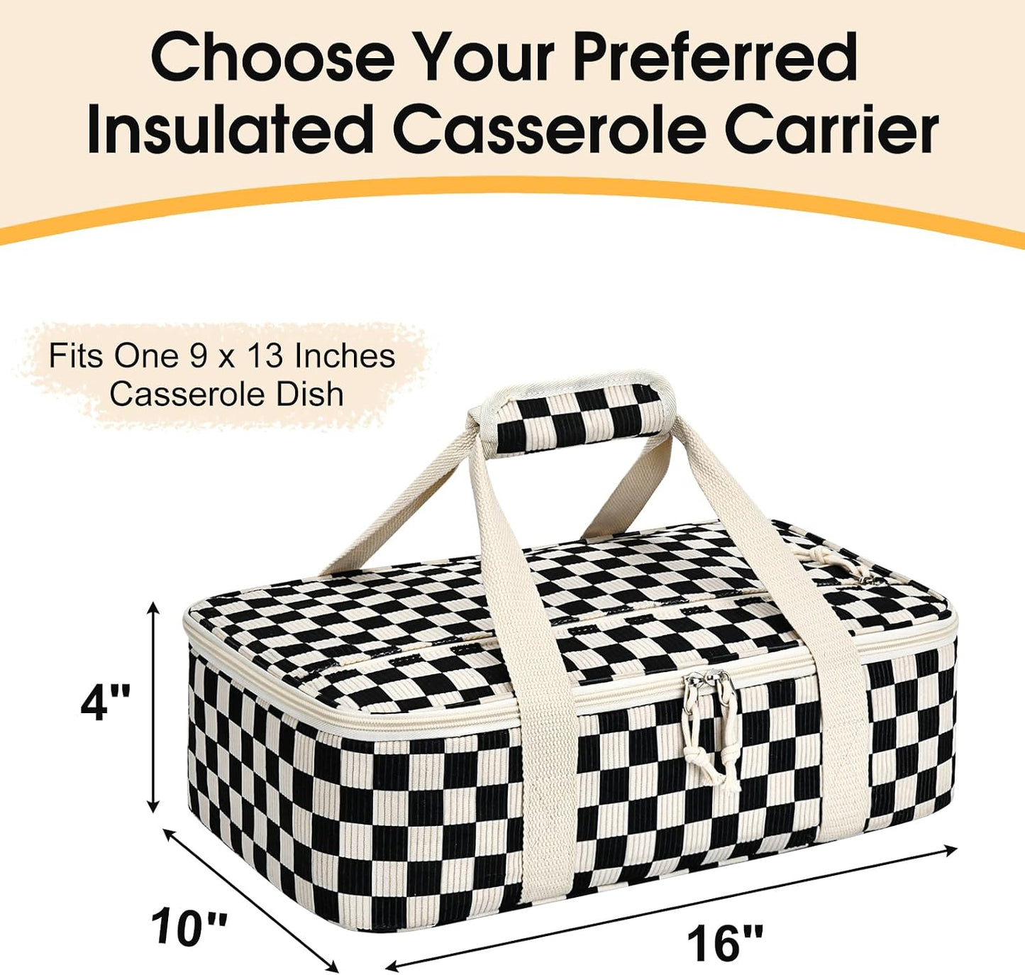 Insulated Casserole Carrier, Portable Casserole Carrier for Hot or Cold Food Lunch Tote Warmer or Cooler Bag, Lasagna Lunch Bag for Potluck Parties- Fits 9" x 13" Baking Dish-Charcoal Grey