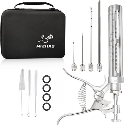 Premium Meat Injector Kit - Stainless Steel Marinade Syringe with 4 Needles, Leak-Proof, Food-Grade Injector for BBQ, Turkey, Chicken, and Grilling（9.15in）
