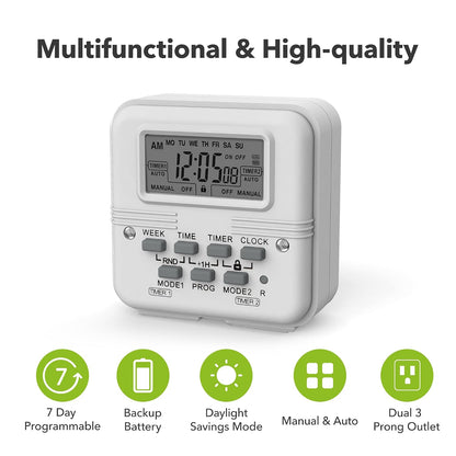 BN-LINK Indoor 7-Day Programmable Digital Timer Outlet, 2 Outlets