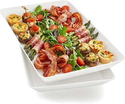 Serving Tray Platter, 4 Pack Food Tray for Veggie Fruit Snack Dessert Cookie Cheese, Food Trays for Party Supplies Display, Plastic Platters for Serving Food, Large White Trays, BPA Free
