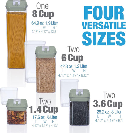 Set of 7 Airtight Food Storage Containers - Pantry Organizer Bins, BPA Free Plastic Containers plus Dry Erase Marker and Labels, White