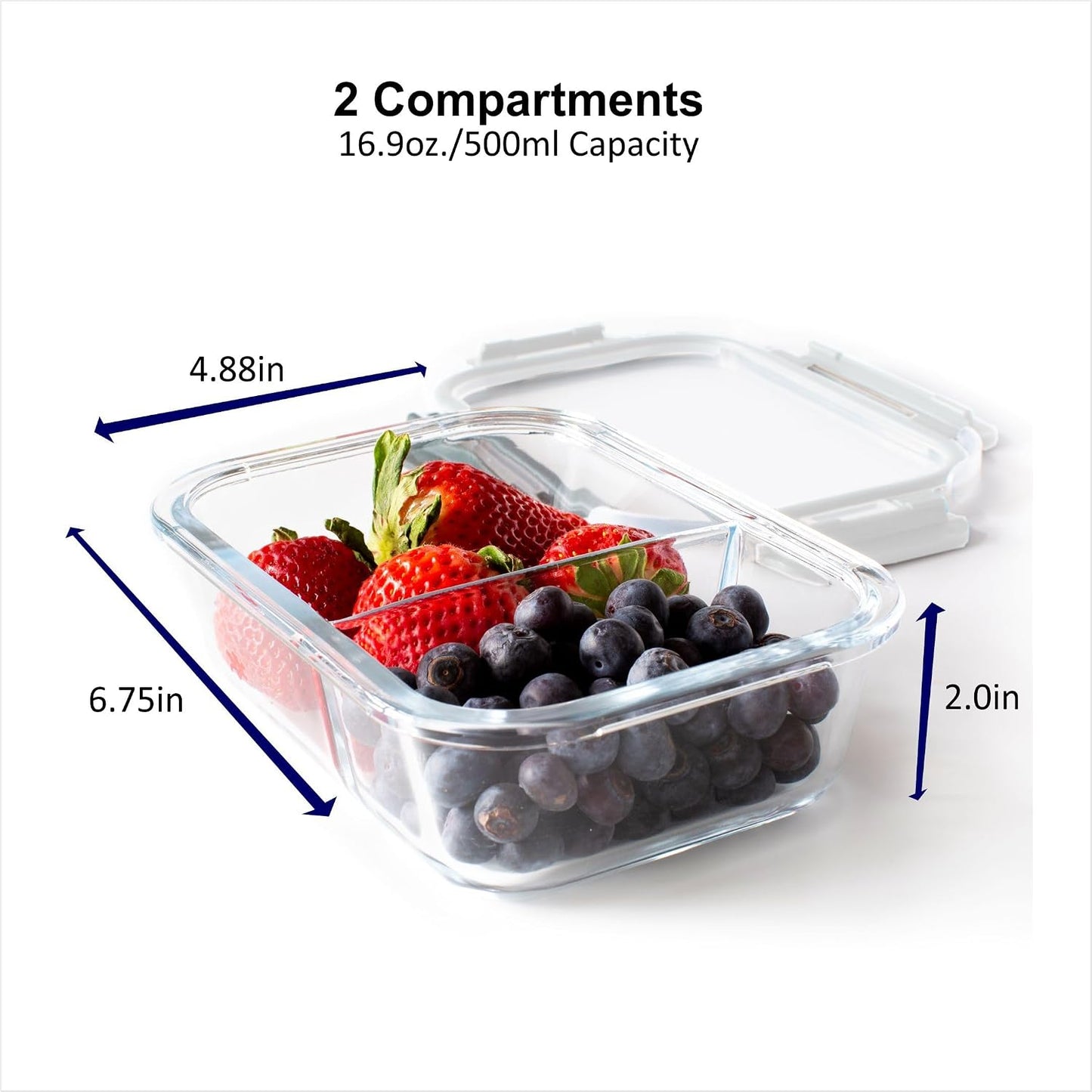 Orii 4 Piece Glass Food Storage Compartment Containers with Lids, Multiple, Charcoal Grey