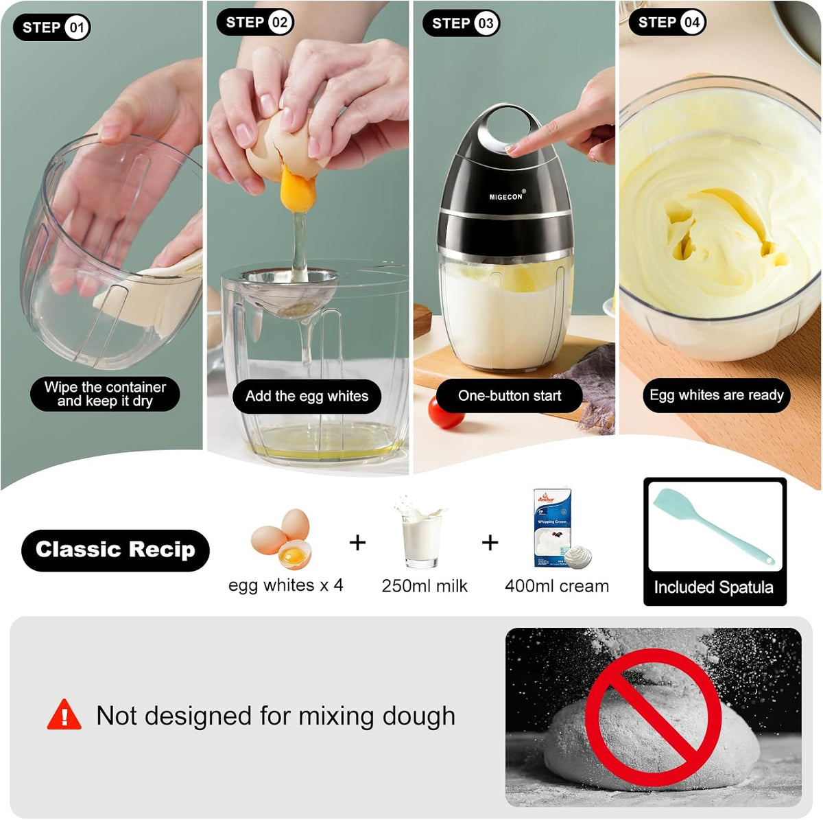 MIGECON Stand Mixer, Small Electric Mixer Kitchen Egg Beater Milk Frother