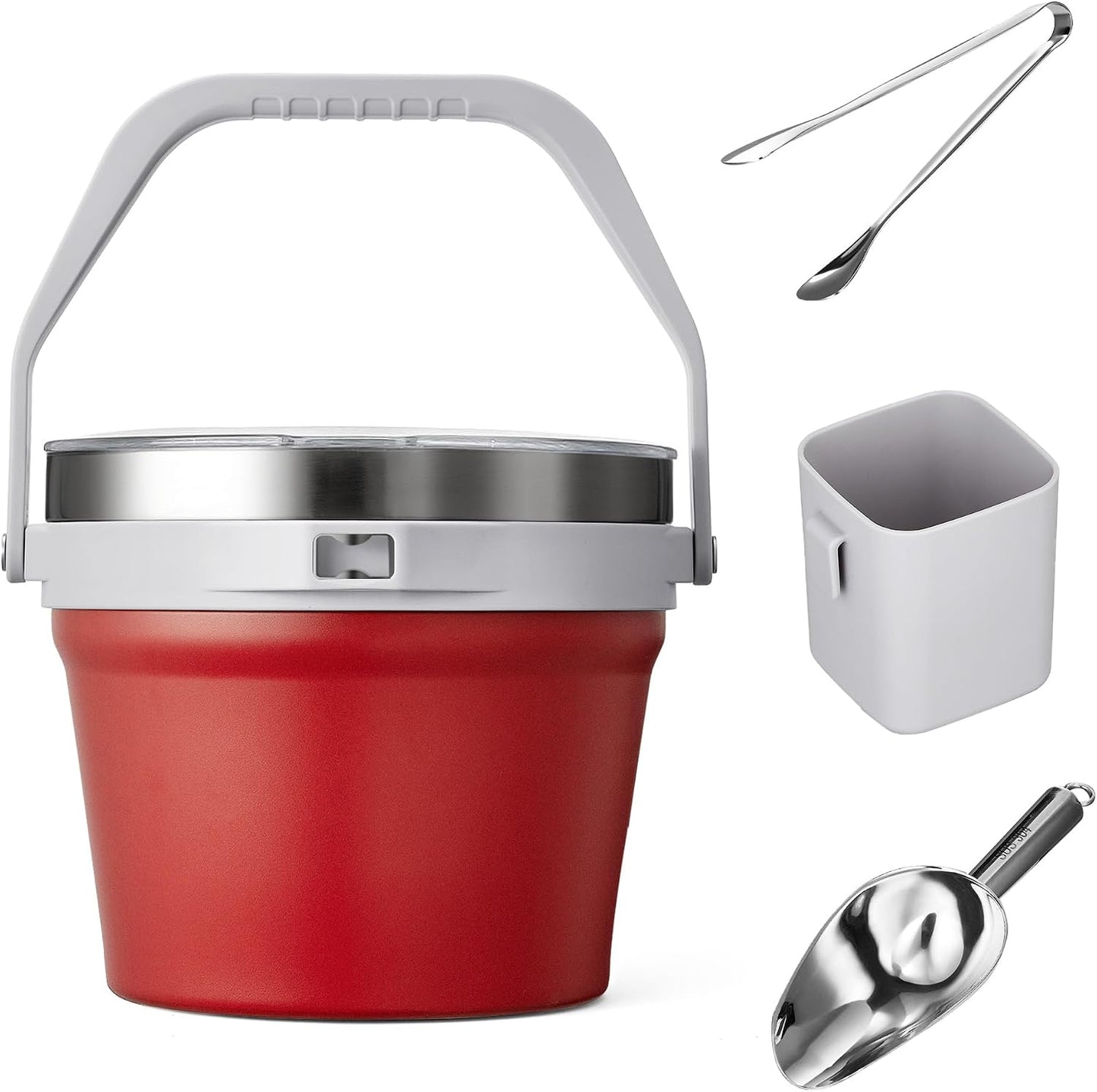 COKTIK 7L Vacuum Insulated Ice Bucket with Lid and Scoop& Tongs，Large capacity Stainless Steel Beverage Bucket for Cocktail, Champagne, Wine, Beer，Large Parties（Milk White Suit）