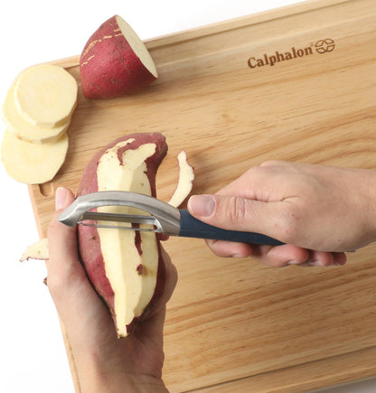 Calphalon Prime Straight Vegetable Peeler, Stainless Steel Peeler with Swivel Blade for Fruits & Vegetables, Weighted Handle for Control, Weighted Handle for Control